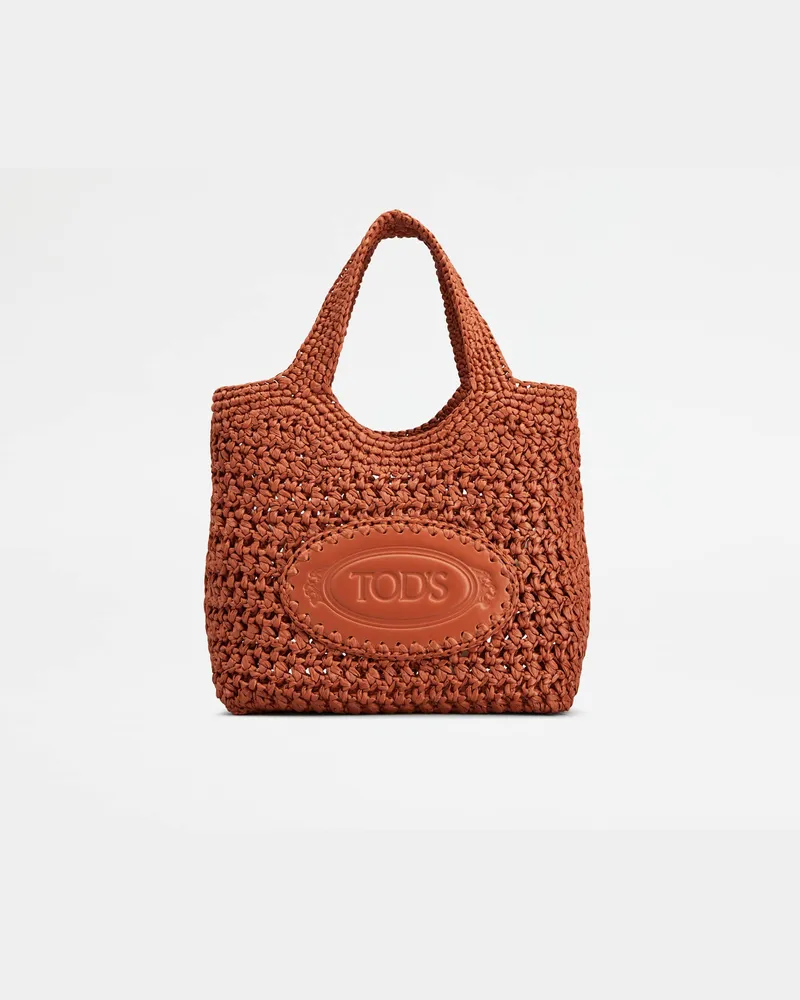 TOD'S Shopper aus Bast und Leder Mini, ORANGE,  - Bags Orange