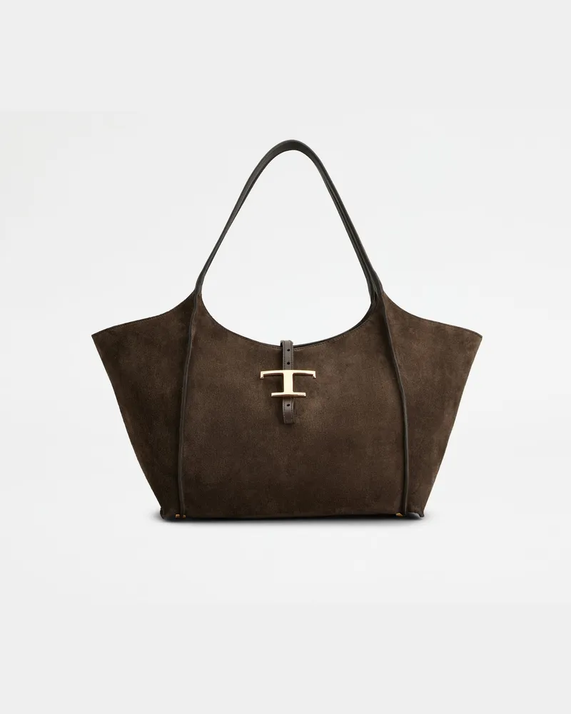 TOD'S Shopper T Timeless aus Veloursleder Small, BRAUN,  - Bags Braun