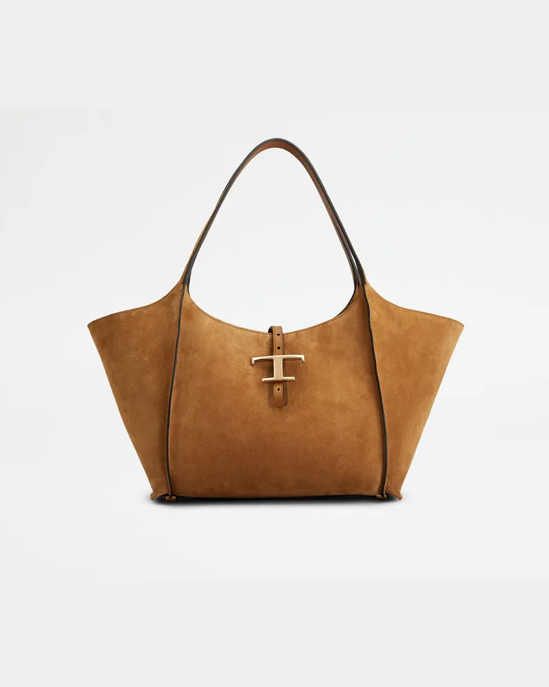 TOD'S Shopper T Timeless aus Veloursleder Small, BRAUN,  - Bags Braun