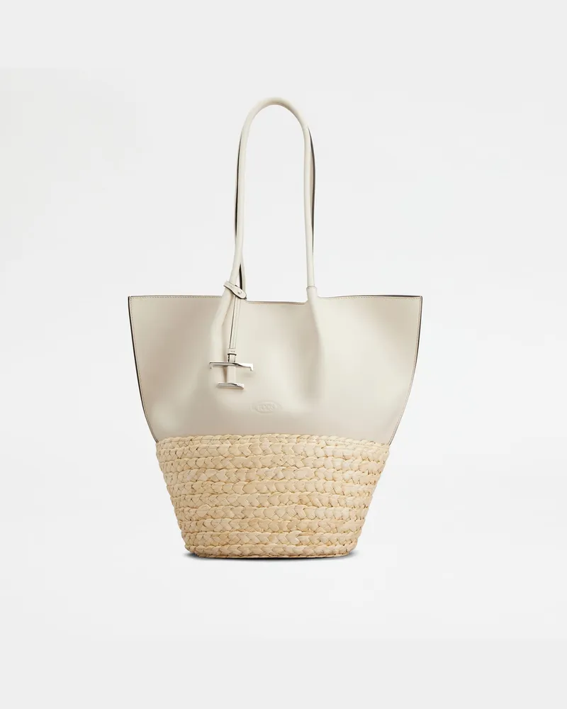 TOD'S Borsa Shopping in Paglia e Pelle Media, NATUR,WEISS,  - Bags Natur