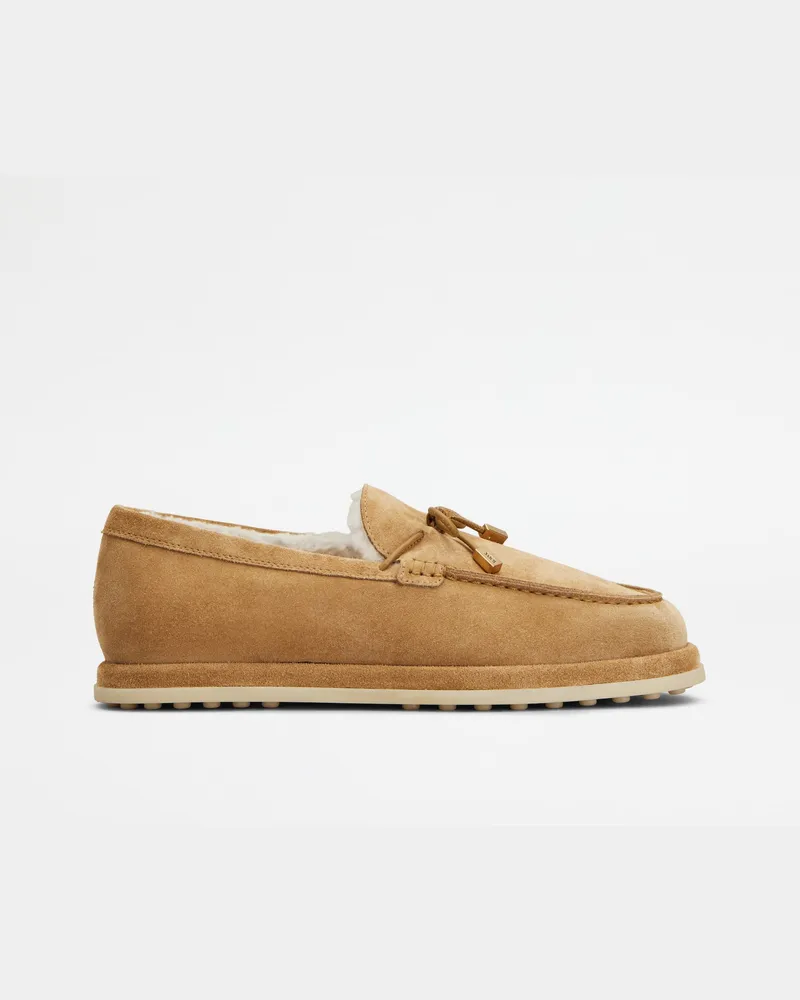 TOD'S Loafers aus Veloursleder - Futter aus Lammfell, BRAUN Shoes Braun