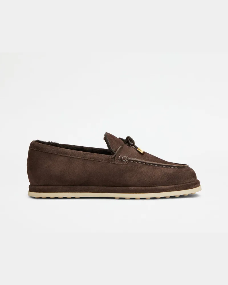 TOD'S Loafers aus Veloursleder - Futter aus Lammfell, BRAUN Shoes Braun