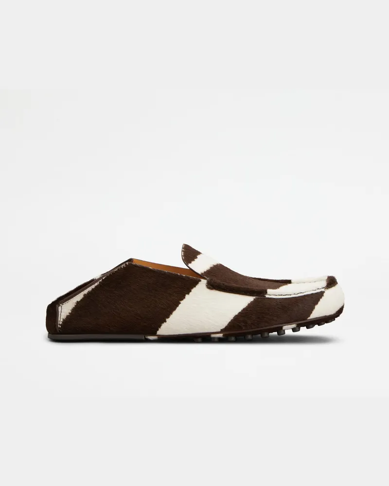 TOD'S Slipper-Loafers aus Leder in Ponyfell-Optik, BRAUN,WEISS Shoes Braun