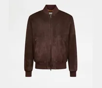 Bomberjacke aus Pashmy-Veloursleder, BRAUN, XX - Coat / Trench
