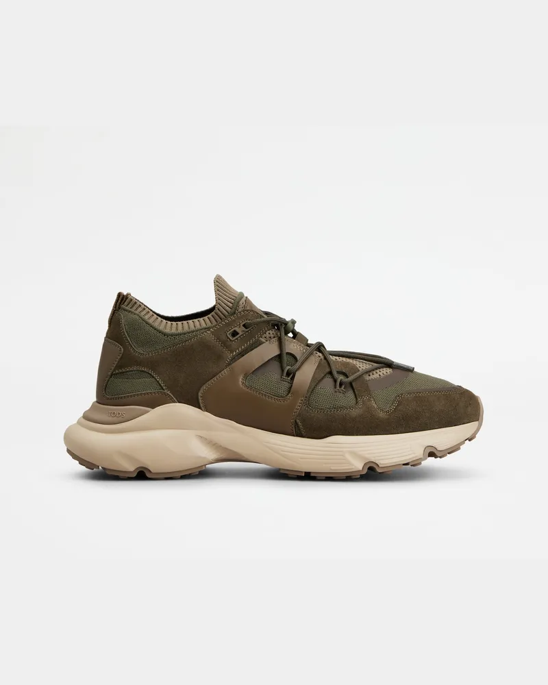 TOD'S Sneakers aus Leder und technischem Gewebe, GRAU,GRÜN Shoes Grau