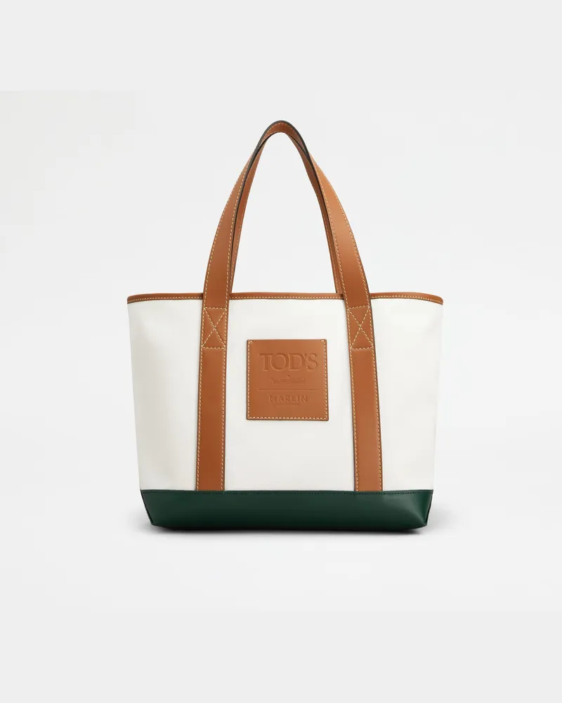 TOD'S Shopper aus Canvas und Leder Small, BRAUN,GRÜN,WEISS,  - Bags Braun