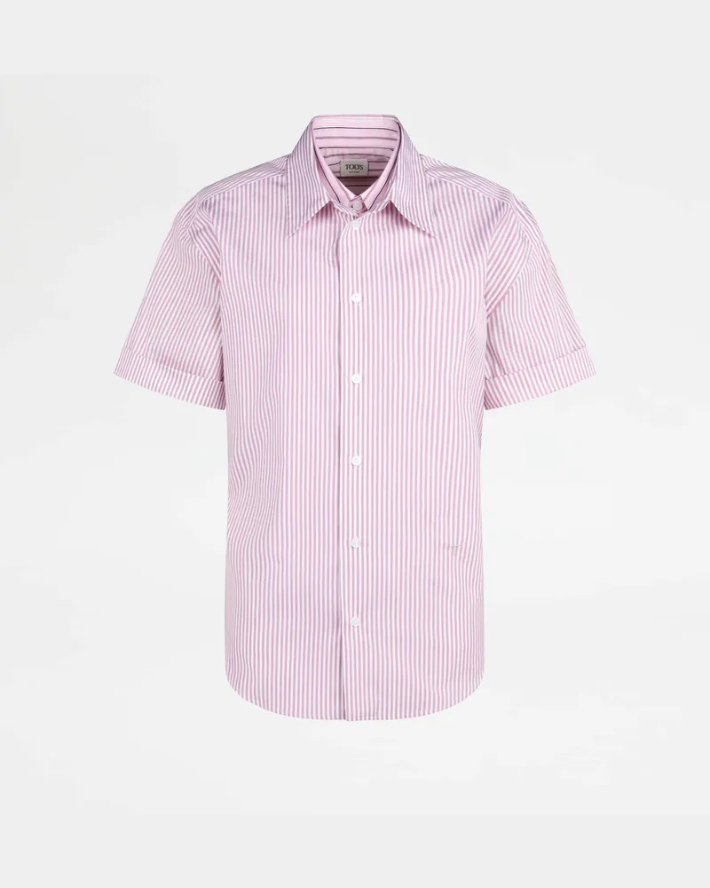 TOD'S Bluse mit Doppel-Kragen aus Popeline, WEISS,ROSA Shirts Weiss