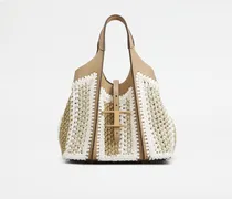 Shopper T Timeless aus Bast und Leder Mini, WEISS,BEIGE,  - Bags