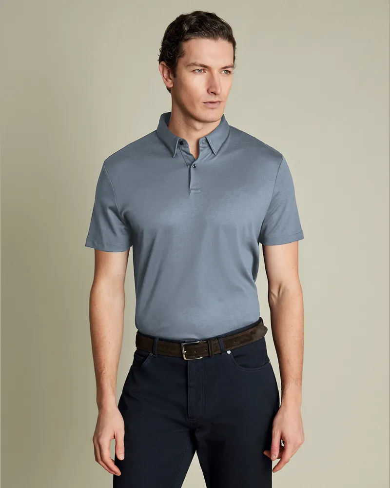 Charles Tyrwhitt Smartes Jersey-Polo Stahlblau Blau