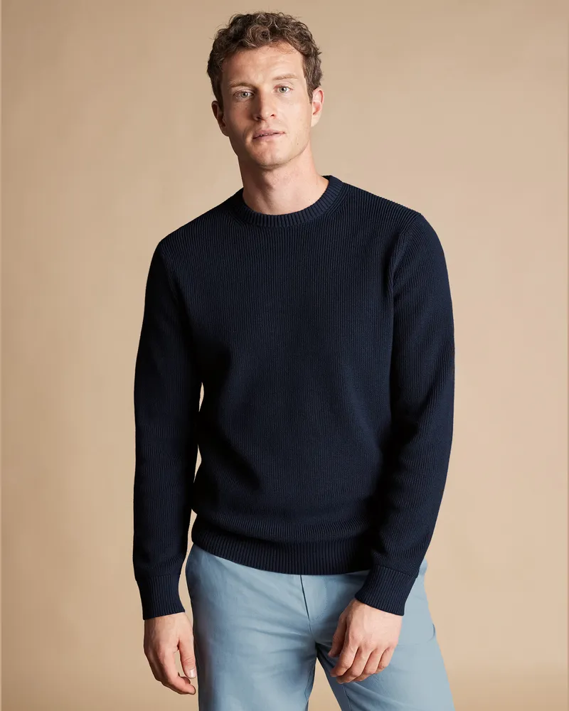 Charles Tyrwhitt Gerippter Rundhalspullover Marineblau