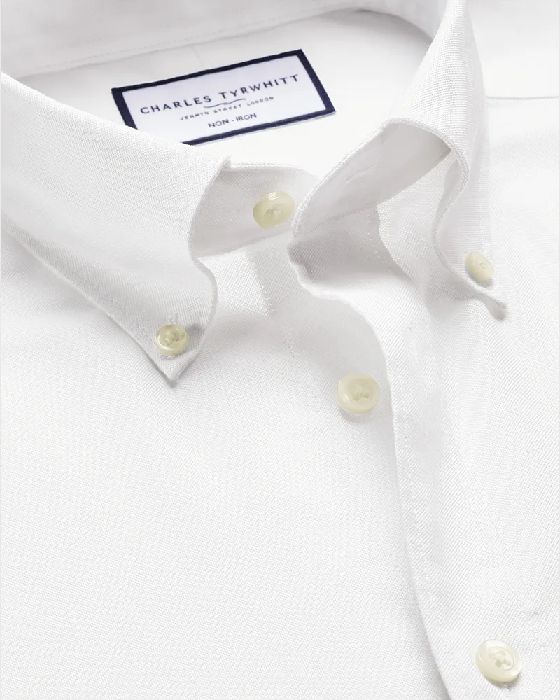 Charles Tyrwhitt Bügelfreies Stretch-Oxfordhemd Weiß Weiß