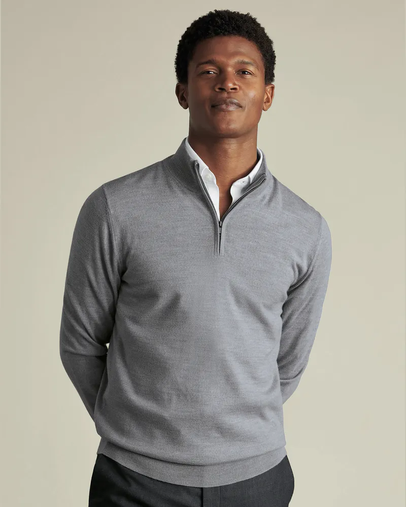 Charles Tyrwhitt Troyer aus Merino Hellgrau Grau