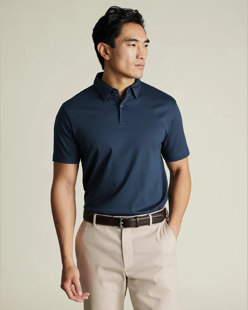 Charles Tyrwhitt Smartes Jersey-Polo Petrolblau Blau