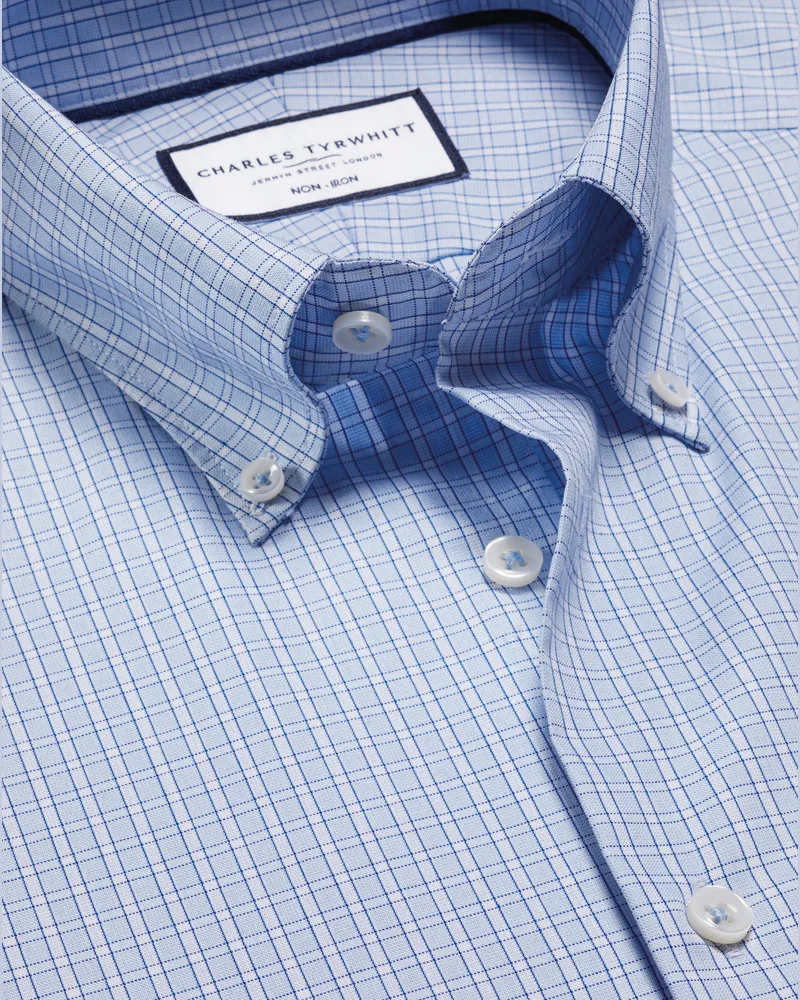 Charles Tyrwhitt Bügelfreies Oxfordhemd mit Karos Blau