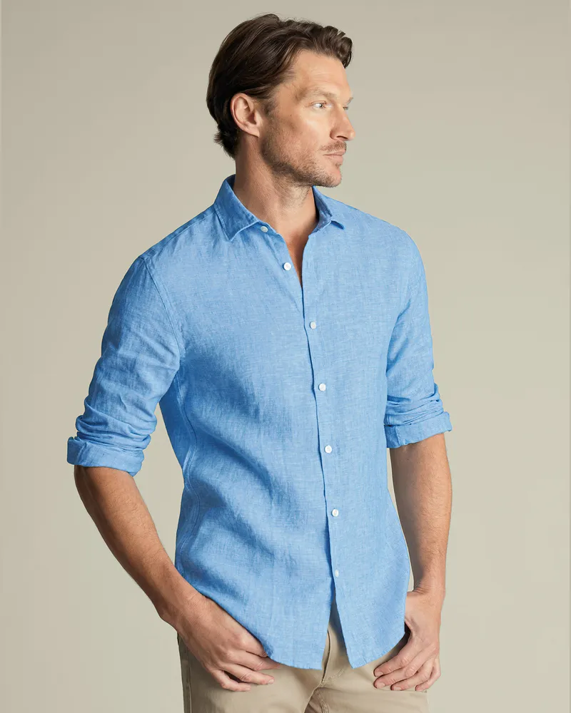 Charles Tyrwhitt Leinenhemd Ozeanblau Blau
