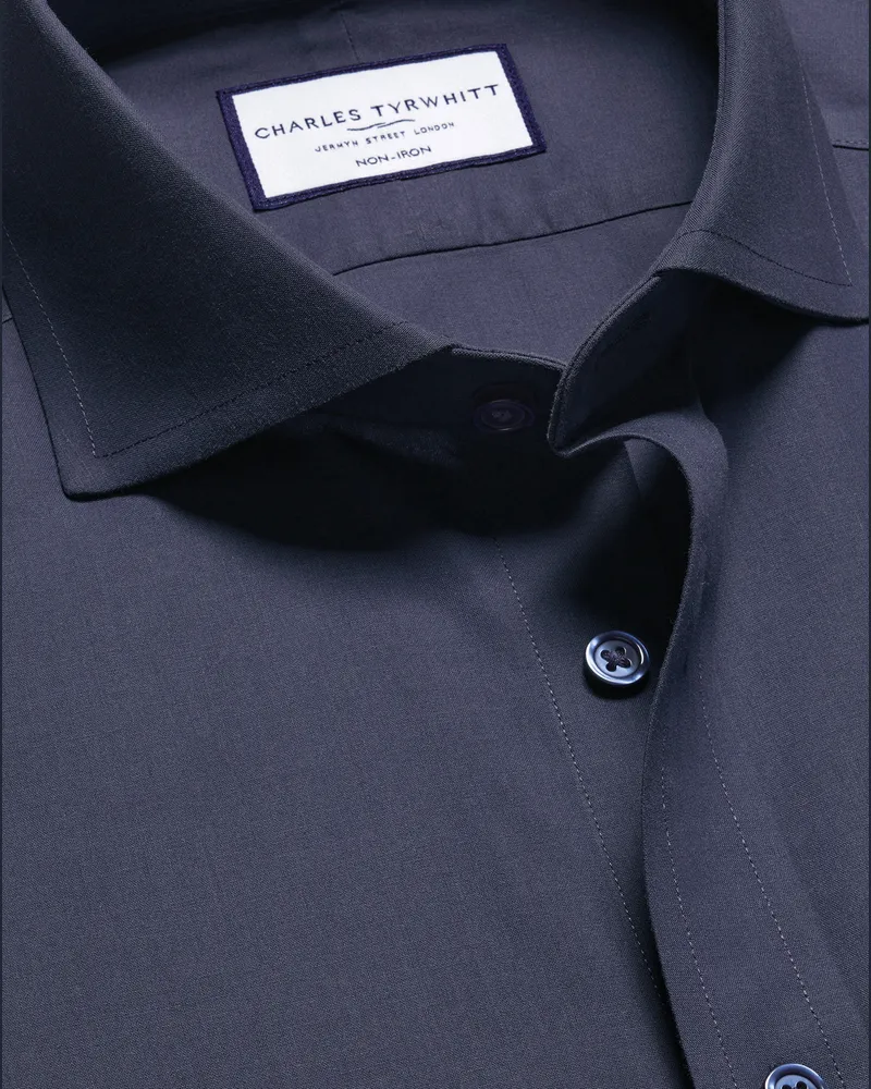 Charles Tyrwhitt Bügelfreies Popeline-Hemd Blau