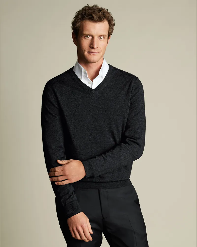 Charles Tyrwhitt Merinopullover Anthrazit