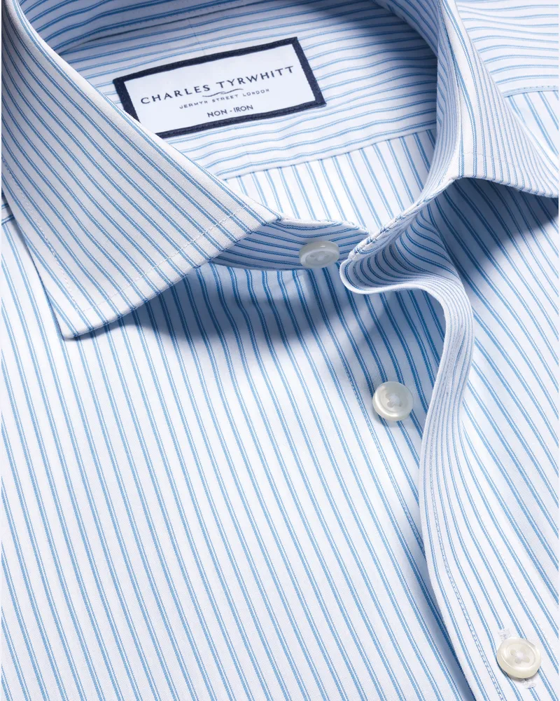 Charles Tyrwhitt Bügelfreies Popeline-Hemd Blau