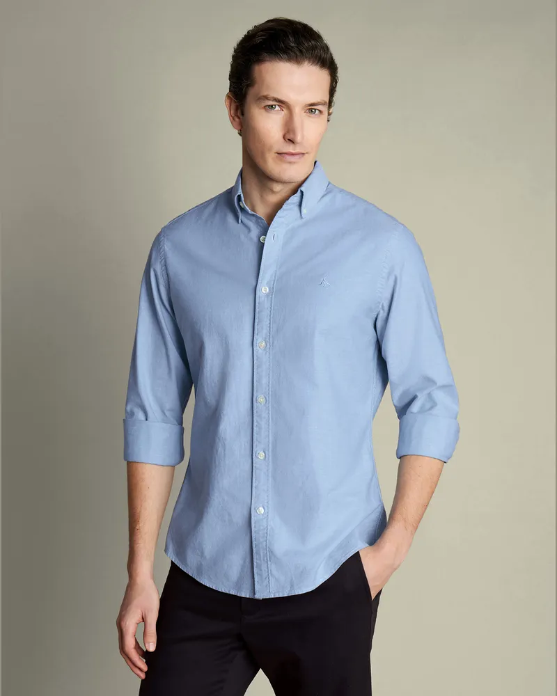 Charles Tyrwhitt Vorgewaschenes Oxfordhemd Himmelblau Blau