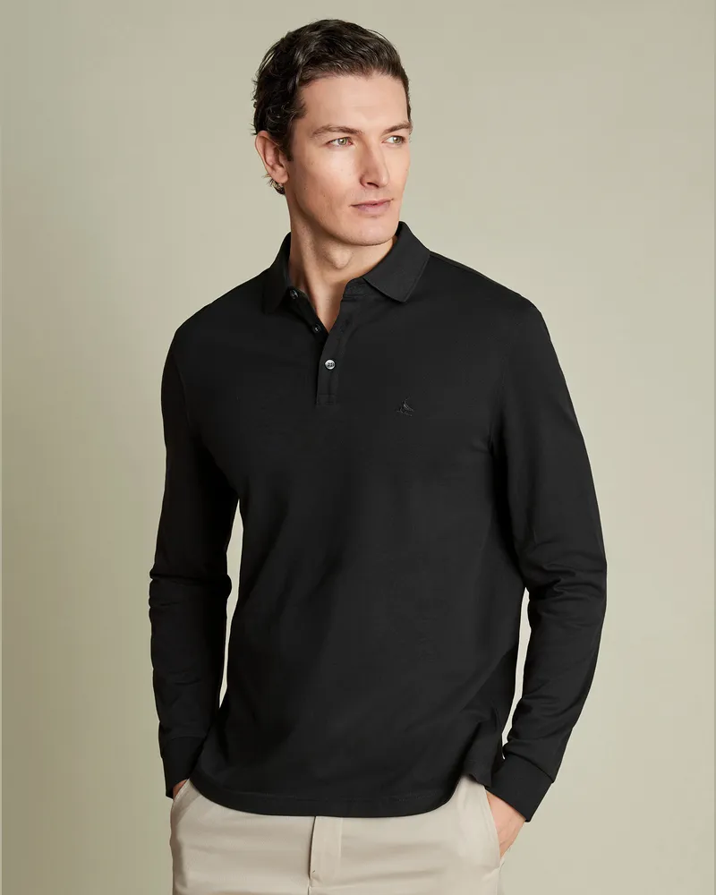 Charles Tyrwhitt Langärmeliges Tyrwhitt Piqué-Polo Schwarz