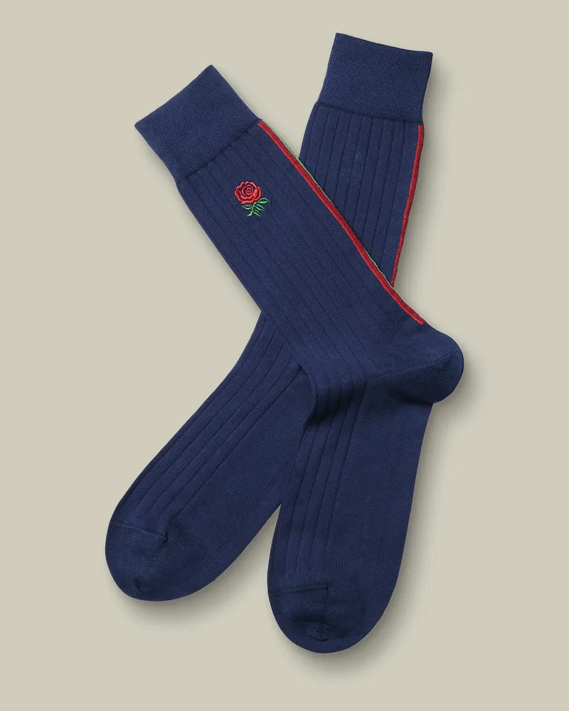 Charles Tyrwhitt England Rugby Rippstrick-Baumwollsocken Französisches Blau