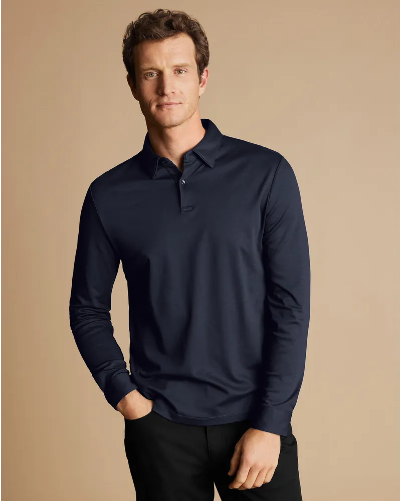 Charles Tyrwhitt Smartes Langarm-Polo Marineblau