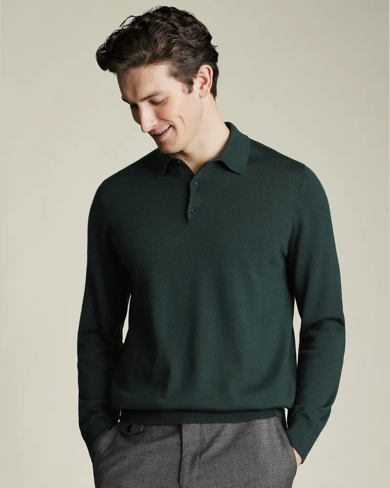 Charles Tyrwhitt Merinopullover mit Polokragen Grün