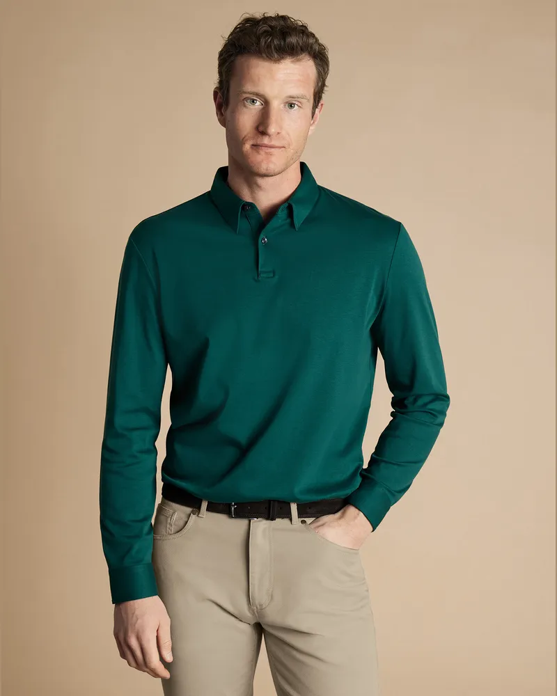 Charles Tyrwhitt Langärmeliges Jersey-Polo Grün Grün