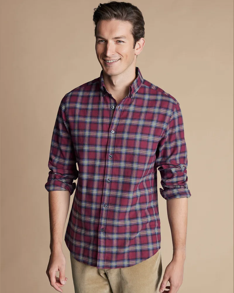 Charles Tyrwhitt Flanellhemd Rot