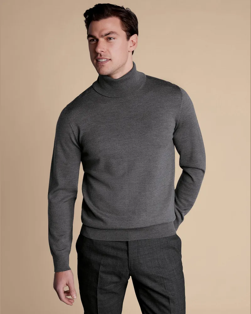 Charles Tyrwhitt Merinopullover mit Rollkragen Grau