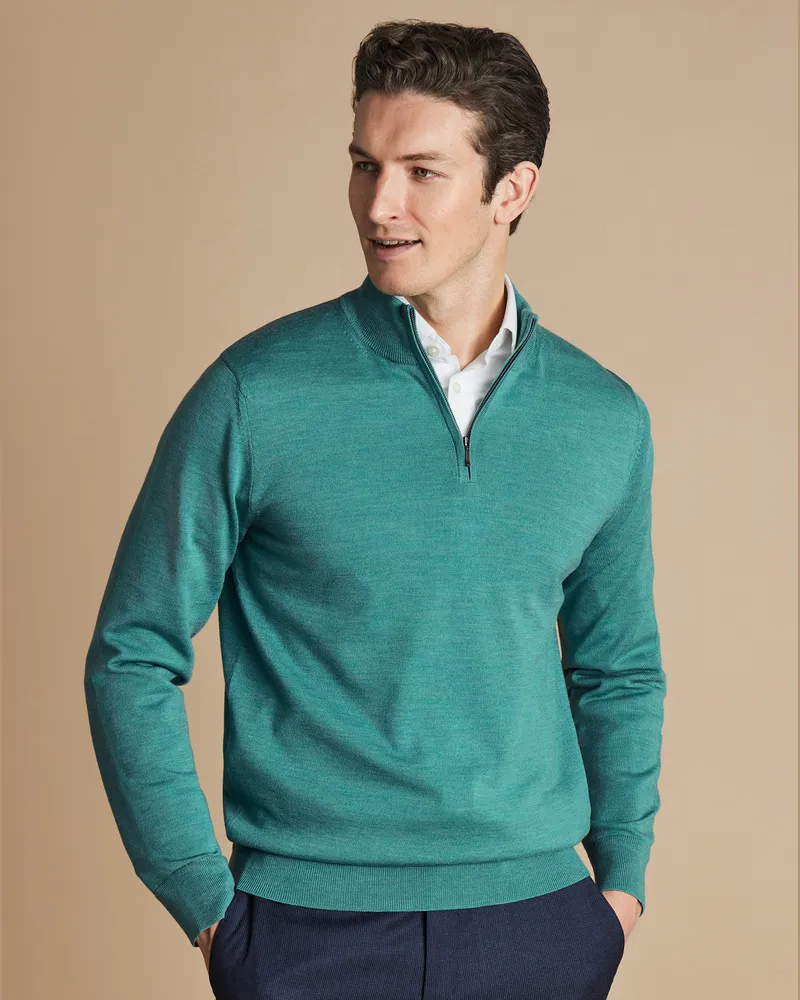 Charles Tyrwhitt Merino-Troyer Petrolgrün Grün