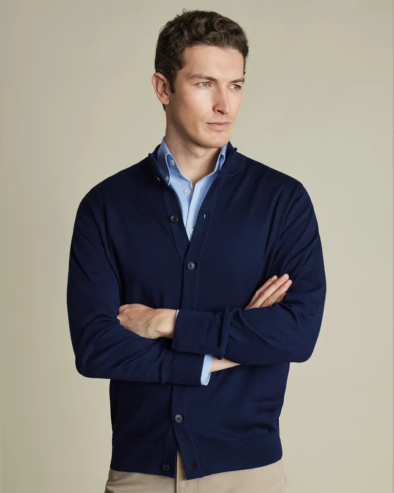 Charles Tyrwhitt Merino-Strickjacke Marineblau