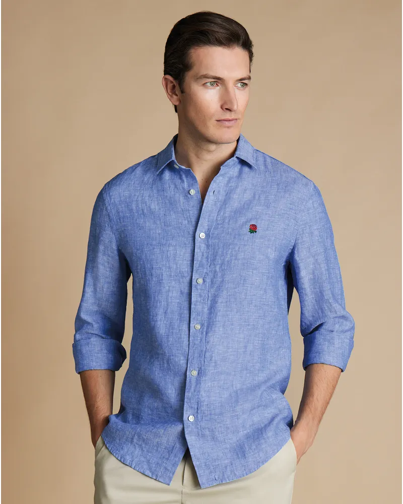 Charles Tyrwhitt Reines Leinenhemd, England Rugby Blau