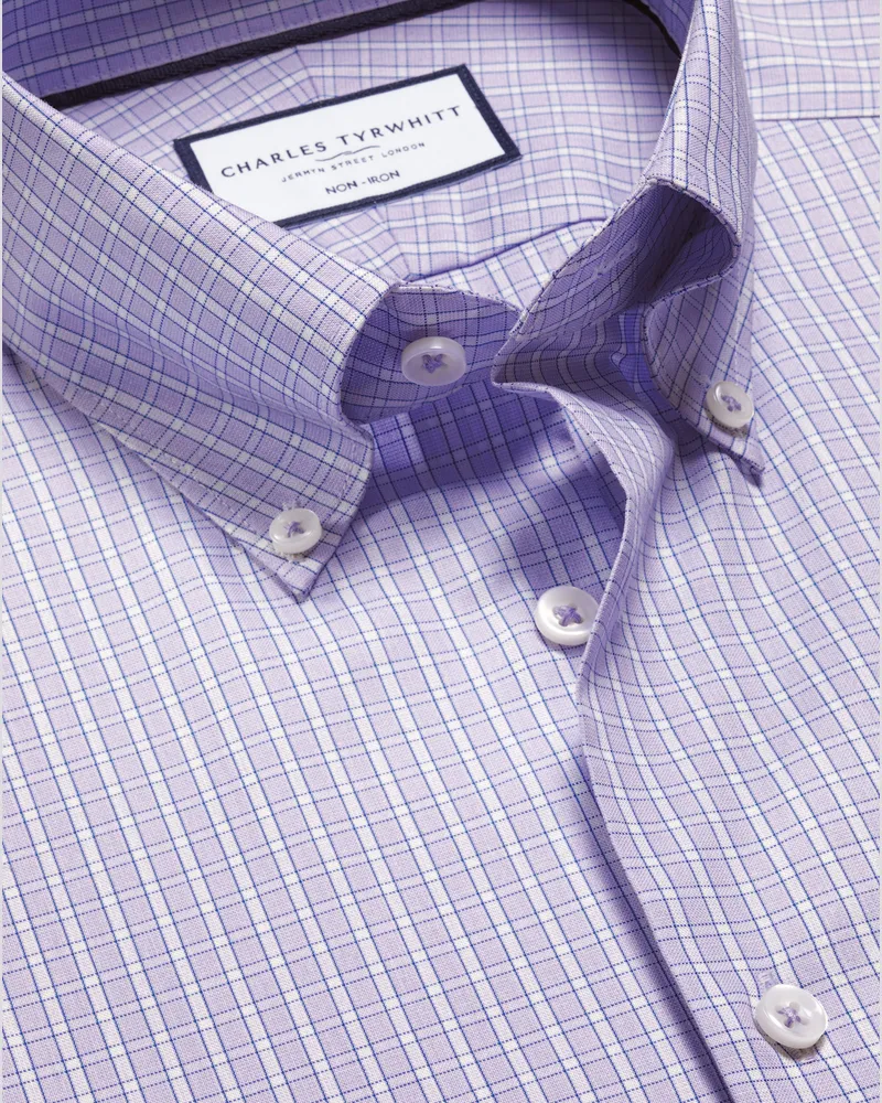 Charles Tyrwhitt Bügelfreies Oxfordhemd mit Karos Purple