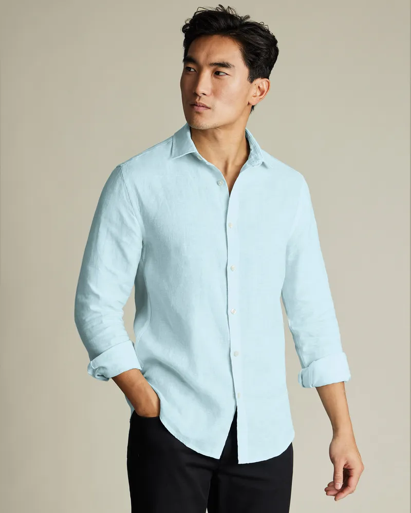 Charles Tyrwhitt Reines Leinenhemd Petrolgrün Grün