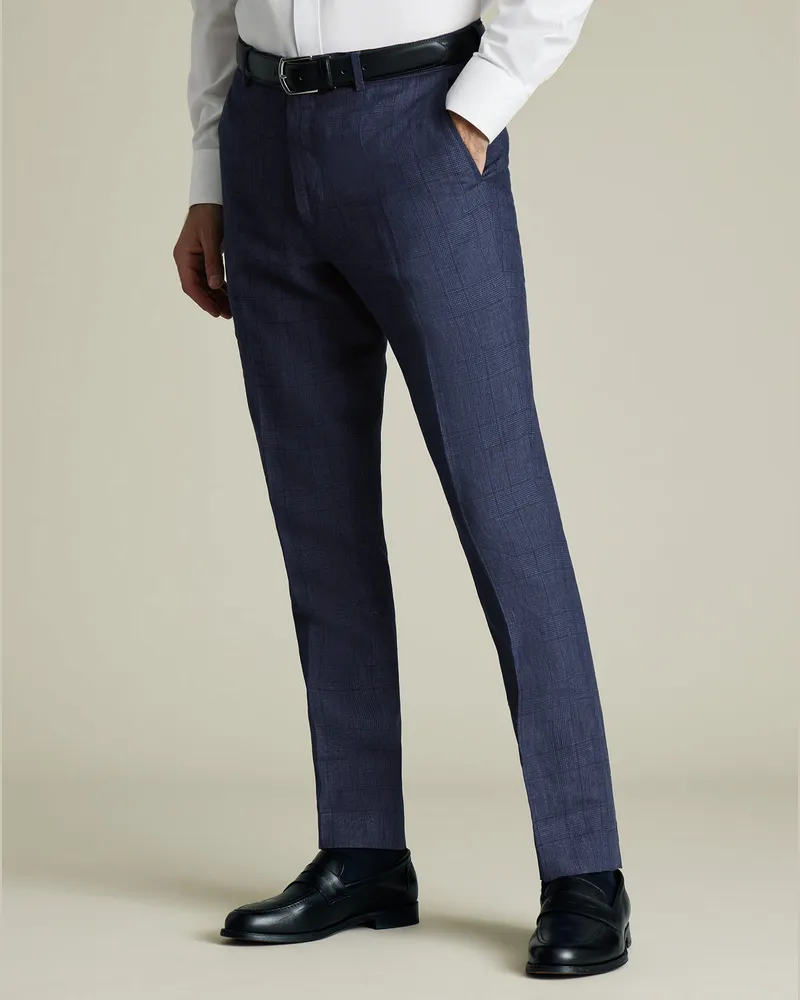 Charles Tyrwhitt Leinenhose mit Karos Indigoblau Indigo
