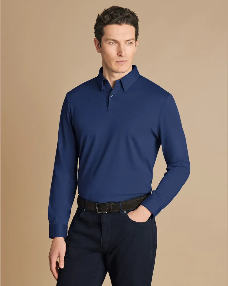 Charles Tyrwhitt Langärmeliges Jersey-Polo Französisches Blau