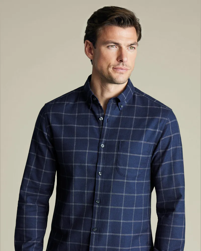 Charles Tyrwhitt Bügelfreies Twill-Hemd Blau