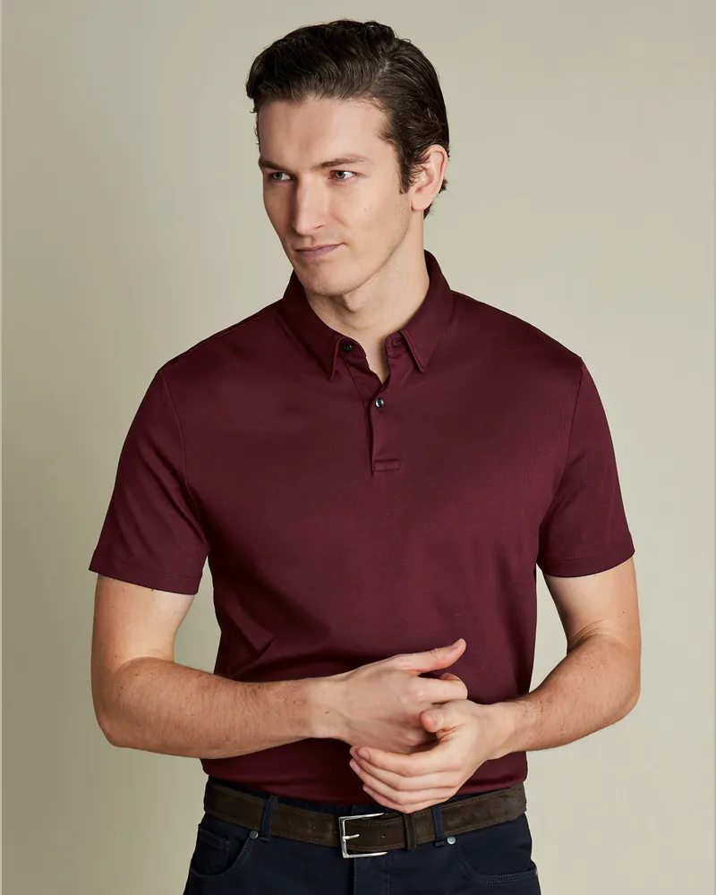 Charles Tyrwhitt Smartes Jersey-Polo Weinrot Rot