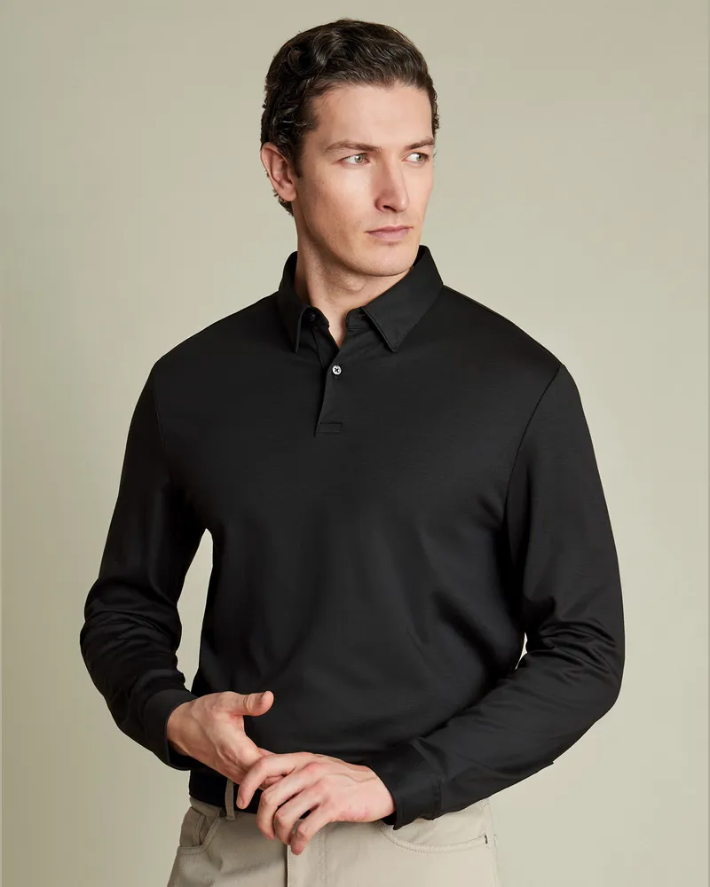 Charles Tyrwhitt Smartes Langarm-Polo Schwarz