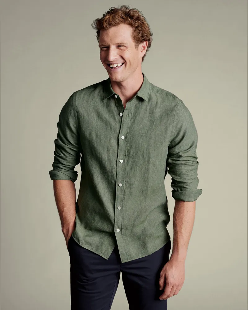 Charles Tyrwhitt Reines Leinenhemd Olivgrün Grün