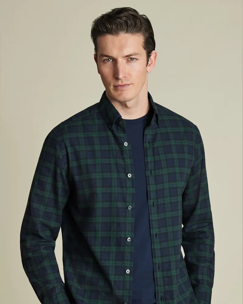 Charles Tyrwhitt Flanellhemd Marineblau