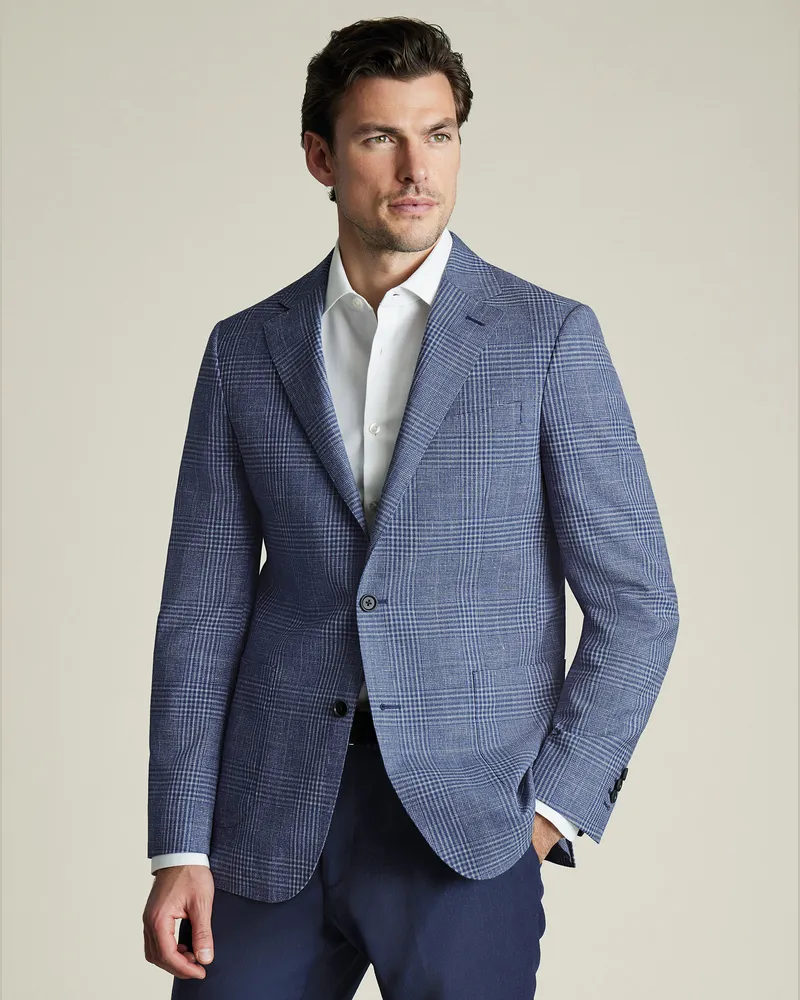 Charles Tyrwhitt Sakko aus Wolle, Leinen und Seide Indigo