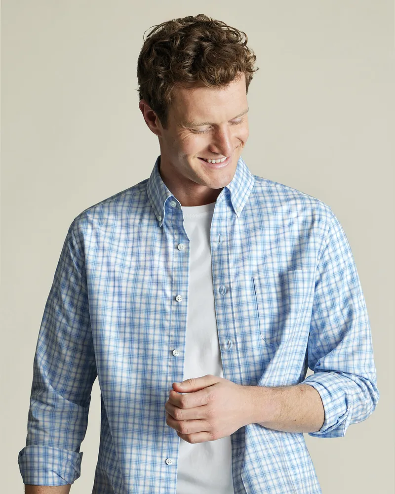 Charles Tyrwhitt Bügelfreies Stretch-Hemd Blau