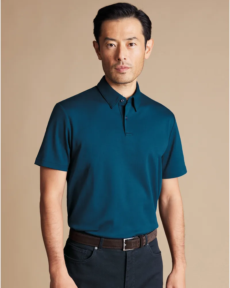 Charles Tyrwhitt Smartes Jersey-Polo Türkis Blau