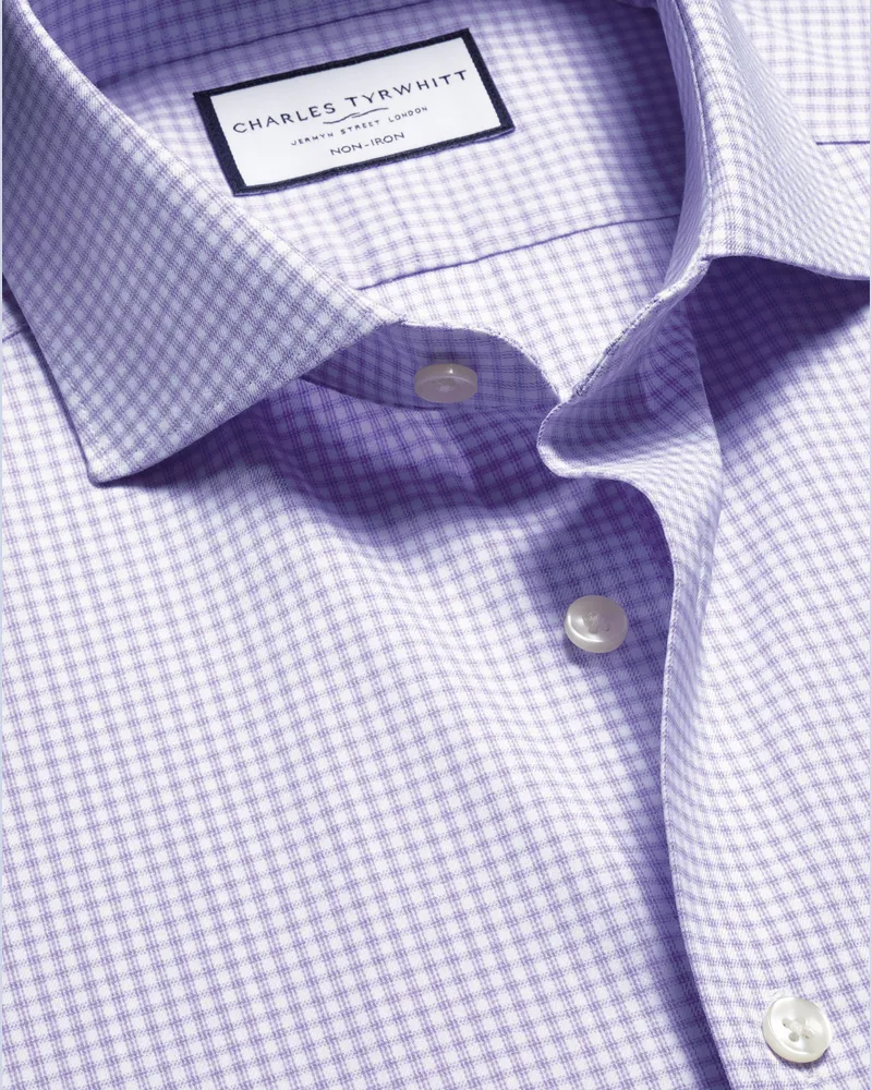Charles Tyrwhitt Bügelfreies Performance Twill-Hemd und Karos Lila Purple