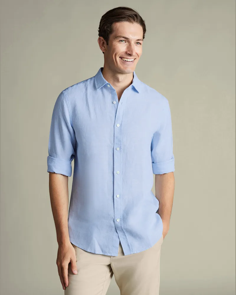 Charles Tyrwhitt Reines Leinenhemd Himmelblau Blau
