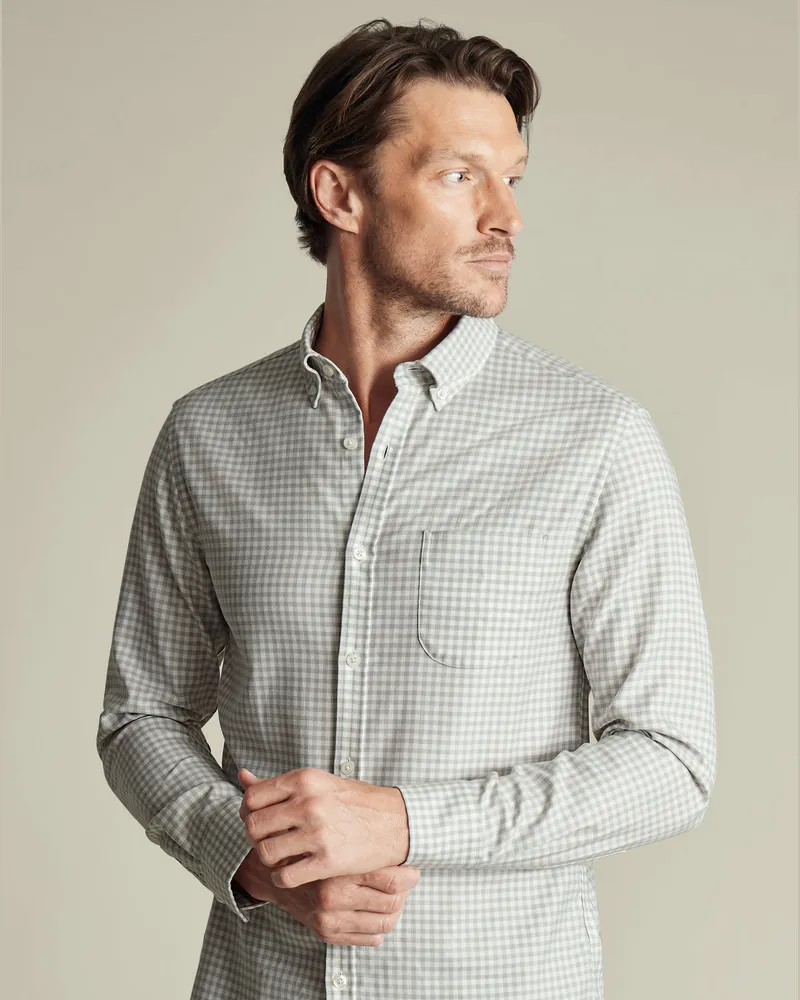 Charles Tyrwhitt Bügelfreies Twill-Hemd Silber