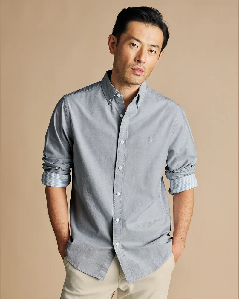 Charles Tyrwhitt Vorgewaschenes Oxfordhemd Grau