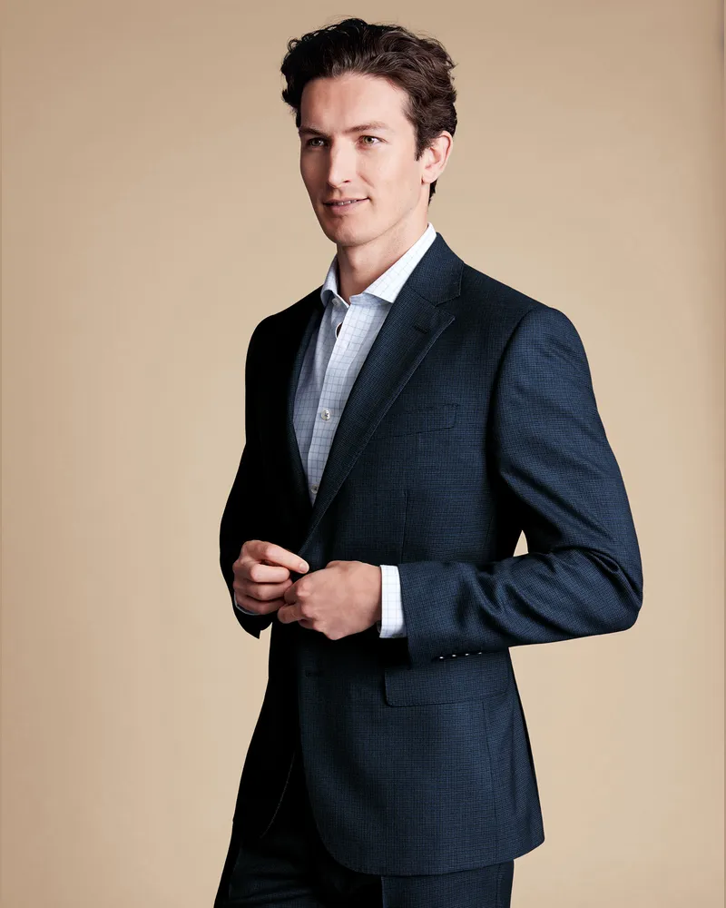 Charles Tyrwhitt Anzugsakko mit Minikaros Tinten Blau